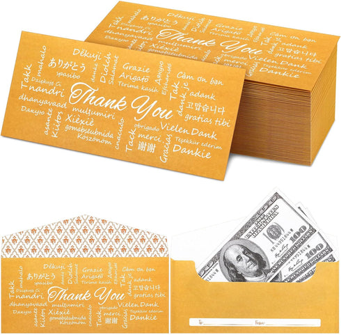 Teling 100 Pack Gold Money Envelopes for Cash Gifts Kraft Small Coin Envelopes Bulk Decorative Holders for Currency Birthday Graduation Wedding, 3...