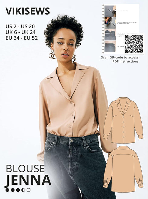 Sewing Patterns for Women - Jenna Blouse Sewing Pattern for Women, Size US2 - US20 Plus Size - Appropriate for Beginners with Easy to Follow Sewin...