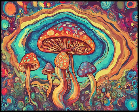 Posterizer 1 pcs- psychedelic funky hippie colorful rainbow mushrooms 2-Abstract & Modern Art-Fantasy & Fiction Art- Living Room Bedroom Decor- un...