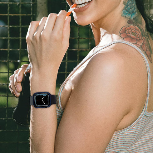 Miimall Compatible for Apple Watch Series 8 Case 45mm with Screen Protector Anti-Scratch Shockproof Hard PC and Tempered Glass Film Bumper Case fo...