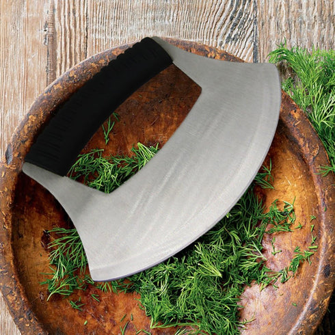 KAYCROWN Mezzaluna Knife Pizza Cutter Salad Chopper - Stainless Steel Sharp Rocker Ulu Knife with Protective Cover for Cutter Pizza, Meat, Vegetab...