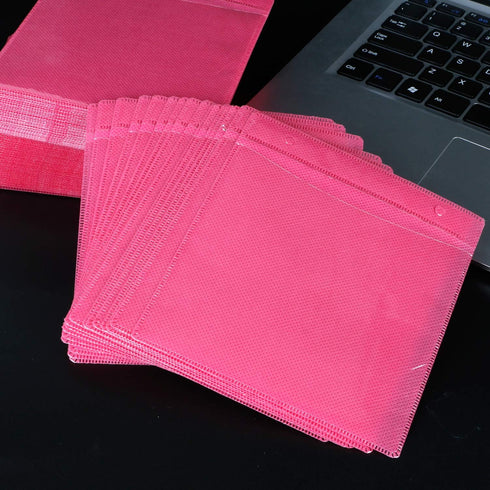 RICHEN 100-Pack Double-Sided CD Sleeve Case – Clear Refill Pages for Storage Binders, Durable & Scratch-Resistant Media Protectors (Pink)...