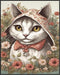 Posterizer 1 pcs- Cute white cat with white clothes on in between flowers-Art for Animal Lovers-Floral Botanical Art- Gift for Men Women -Living R...