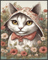 Posterizer 1 pcs- Cute white cat with white clothes on in between flowers-Art for Animal Lovers-Floral Botanical Art- Gift for Men Women -Living R...