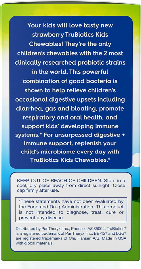 TruBiotics Probiotics for Kids Digestive & Immune Health Support, Sugar-Free Chewable Kids Probiotic to Help Maintain a Healthy Tummy, Natural Str...