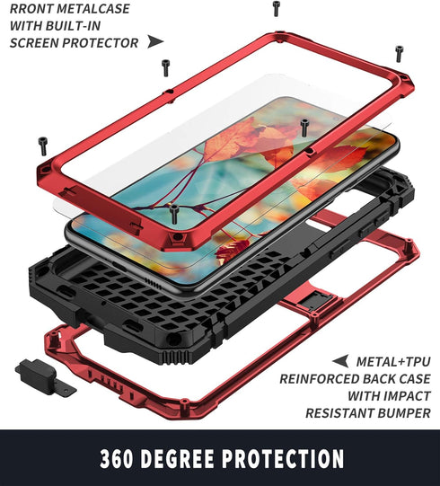 Compatible with Samsung Galaxy S21 Case, Aluminum Metal Gorilla Glass Waterproof Shockproof Military Heavy Duty Sturdy Protector Cover Hard Case (...