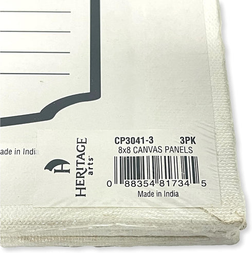 CP30413 Set of 3 Canvas Panels, 7 oz, 8" x 8"; Mounted on PDF Board; Individually Shrink Wrapped; 100% Acid-Free; Slight Tooth Finish Surface...