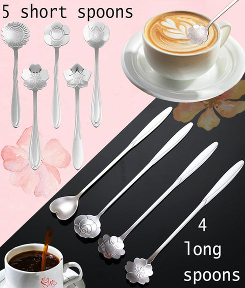 9 Pcs Flower Spoon Coffee Teaspoon Set, ESRISE Stainless Steel Tea Spoon for Tea Party Decorations (Silver)...