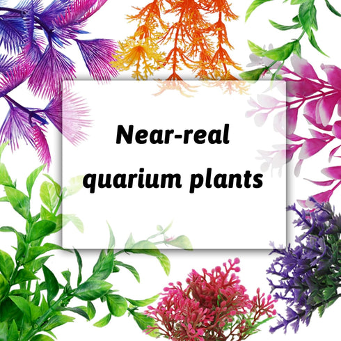 Fish Tank Decorations Plants with Resin Broken Barrel and Cave Rock View, 15pcs Aquarium Decorations Plants Plastic,Fish Tank Accessories, Fish Ca...