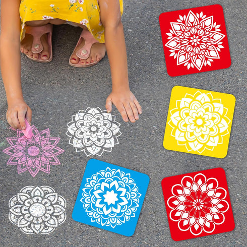 36pcs Mandala Drawing Stencils for Kids 8 Inch Sidewalk Chalk Stencils Painting Large Washable Reusable Mandala Themed Primary Shape Template for ...