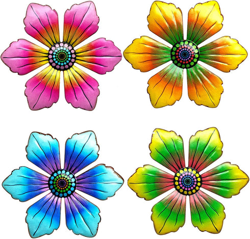 4PCS Metal Flowers Outdoor Wall Decor, 6 Inch Metal Garden Wall Art Decorative, Metal Flower Outdoor Wall Sculptures Hanging Indoor Outdoor Home, ...