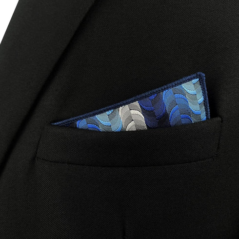 SHLAX&WING Ripple Blue Mens Pocket Square Silk Hanky Business Wedding Gift...