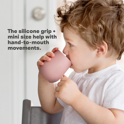 ezpz Mini Cup + Straw Training System - 9 Months+ (Coral) - 100% Silicone Training Cup for Infants + Toddlers - Designed by a Pediatric Feeding Sp...