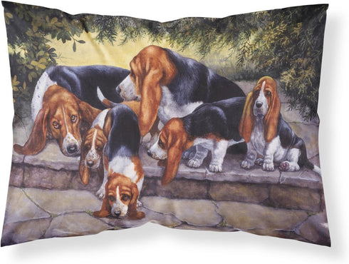 Caroline's Treasures BDBA0276PILLOWCASE Basset Hound Puppies, Momma and Daddy Fabric Standard Pillowcase Lightweight Super Soft Easy Care Decorati...