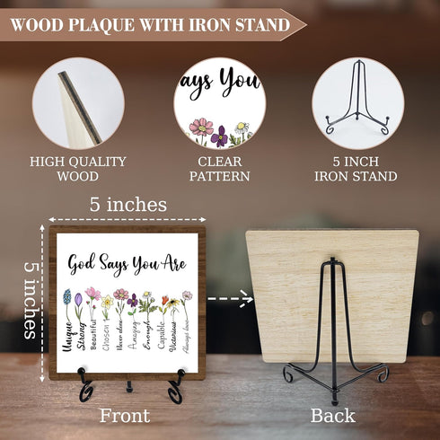 Christian Desk Decor, God Says You Are Wooden Sign With Iron Stand, Bible Verse Sign Gifts For Women Friends Besties, Floral Religious Desk Sign F...