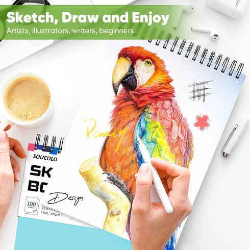 Soucolor 9" x 12" Sketch Book, 1-Pack 100 Sheets Spiral Bound Art Sketchbook, Acid Free (68lb/100gsm) Artist Drawing Book Paper Painting Sketching...