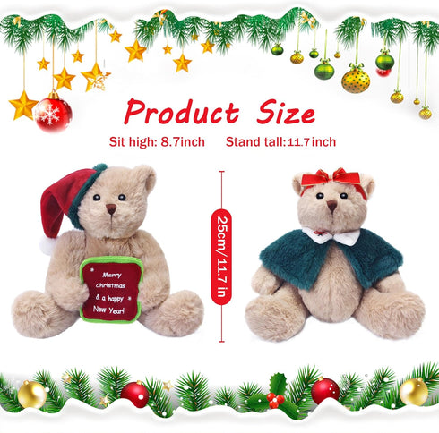 2pcs Plush Teddy Bear, 11.7" TGift Stuffed Bears in Diffrent Styles, Soft Cute Stuffed Animals, Vintage Christmas Teddy Bear Plush Gifts for Girls...