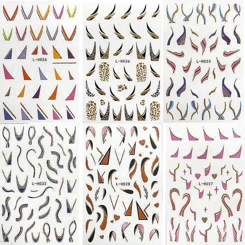 6 Sheets French Tip Nail Art Stickers 3D Self-Adhesive Gold Glitter Nail Decals Stripes Waves Lines Nail Design Stickers Acrylic Nail Art Supplies...