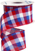 Ribbli Patriotic Red/White/Blue Check Wired Ribbon, 2-1/2 Inch x 10 Yard,4th of July Buffalo Plaid Ribbon,Burlap Ribbon for Big Bow,Wreath,Tree De...
