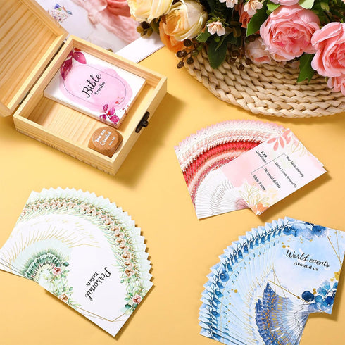 100 Pcs Bible Study Cards Christian Cards Game Conversation Cards Religious Starter Playing Cards with Wooden Box Inspiration Dice Set for Christi...