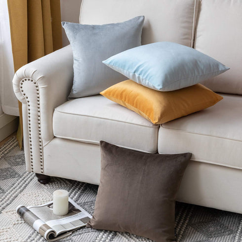 Phantoscope Pack of 2 Velvet Decorative Throw Decorative Pillow Cover Soft Solid Square Cushion Case for Couch Mist Grey 20 x 20 inches 50 x 50 cm...