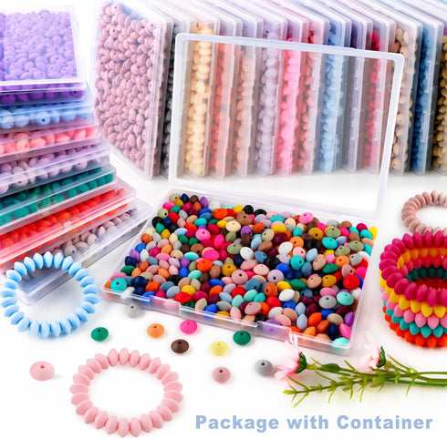 300Pcs 12mm Silicone Lentil Beads, Silicone Spacer Beads for Necklace Bracelet Keychain Pens Craft(White)...