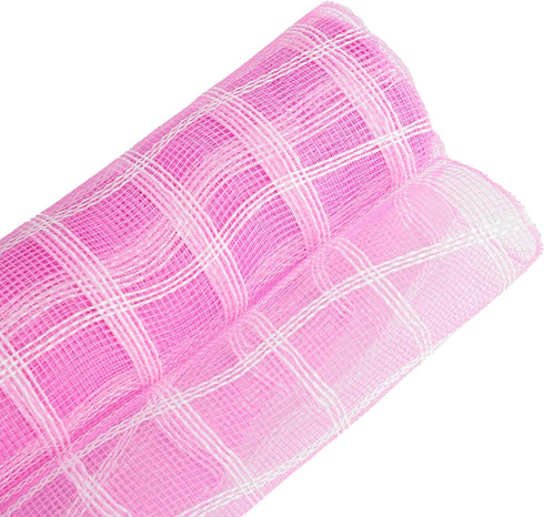 MEEDEE Pink and White Plaid Deco Mesh 10 Inch Pink White Check Mesh Ribbon Fabric Mesh Roll Decorative Mesh Wreath Supplies for Baby Shower It's A...