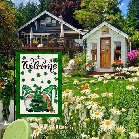 ST PATRICKS DAY Garden Flag 12x18 Inches,Gnome Garden Flag with Clover Design, Weather-Resistant, Double-Sided, Rust-Free, Hardware Not Included, ...