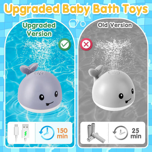 2024 Upgraded Baby Bath Toys, Rechargeable Light Up Bath Toys for Kids 1-3 Babies 6-12 12-18 Months, Whale Sprinkler Spray Fountain Water Pool Bat...