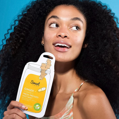 Sweet Chef Ginger + Vitamin C Fresh Pressed Beauty Sheet Masks - 100% Biodegradable - Brighten Dark Spots & Uneven Skin Tone - Vegan Natural Skinc...