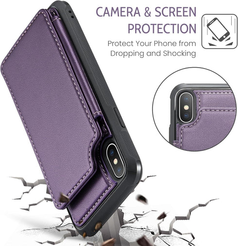 Asuwish Phone Case for iPhone Xs Max Wallet Cover with Screen Protector and RFID Blocking PU Leather Credit Card Holder Stand Cell Accessories i X...