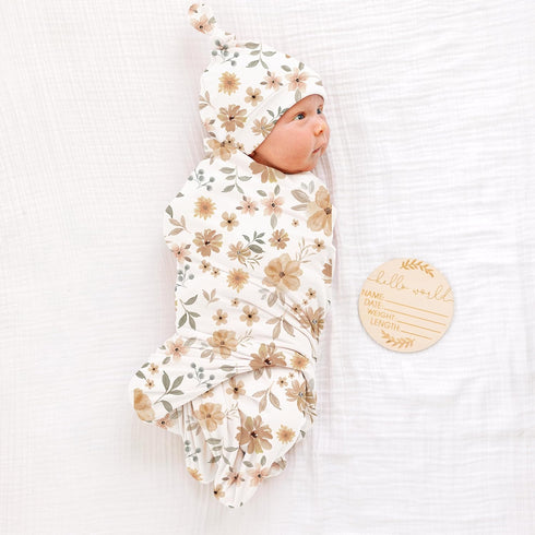 Konssy Baby Girl Newborn Receiving Blanket with Matching Headband and Beanie Set Baby Swaddle Floral Print Nursery Swaddle Wrap...