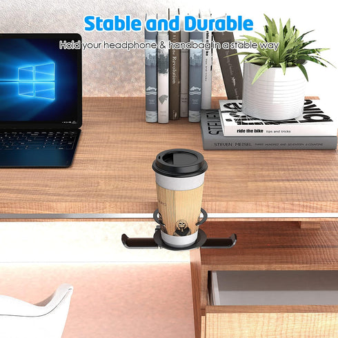 WixGear Headphone Stand, 2 in 1 PC Gaming Headset Stand Cup Holder, with Cable Organizer, 360° Adjustable & Rotating Arm Clamp Headphone Holder, S...