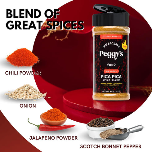My Secrets Peggy's Food Pica Pica Spicy Blend - Premium Spice Mix with Jalapeño & Scotch Bonnet - 3.5 Oz...