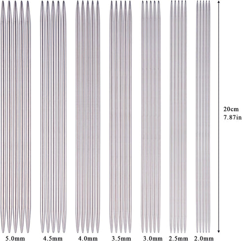 Coopay Short Double Pointed Knitting Needles Kit 20cm, Double Ended Stainless Steel Needles 2.0mm to 5.0mm, DPNS Knitting Pins Set for Beginner & ...