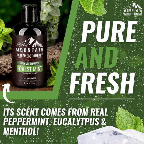 Rocky Mountain Barber Company Men's Shampoo - Tea Tree Oil, Peppermint & Eucalyptus for All Hair Types...