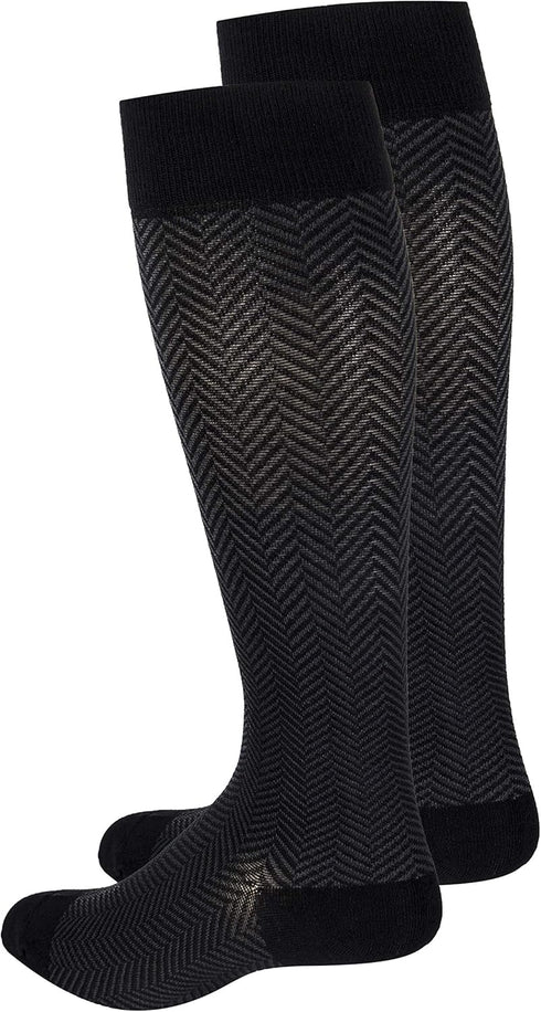 20-30 mmHg Cotton Socks for Women, Black Herringbone, Large...