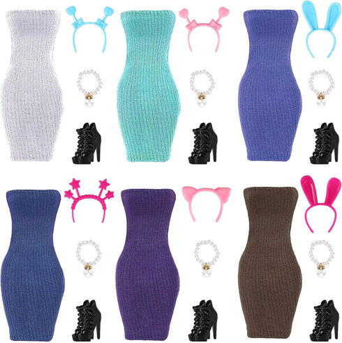UPINS 6 Sets Doll Clothes Girls Doll Accessories for 11.5 Inch Doll Include Summer Dress Necklace headband Shoes Regular Outfit Doll Clothing Girl...