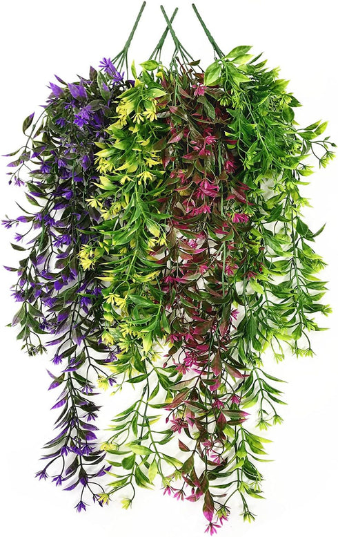 Artificial Flowers Vine, for Christmas Plastic Hanging Ivy Plants Fake Vines Grass Garland Home Garden Outdoor Window Box Indoor Party UV Resistan...