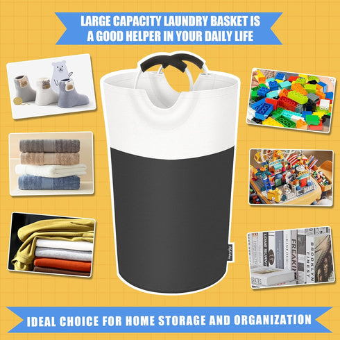 100L Laundry Basket, Collapsible Laundry Hamper with Padded Handles, Waterproof Laundry Bag, Tall Clothes Hamper Stand Up Well, Foldable Laundry B...