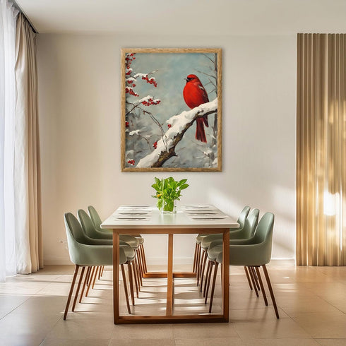 Posterizer 1 pcs-little bird in snowy winter scene-oil painting style -2-Art for Animal Lovers-Landscape & Nature Art-Decor for Home & Office- unf...