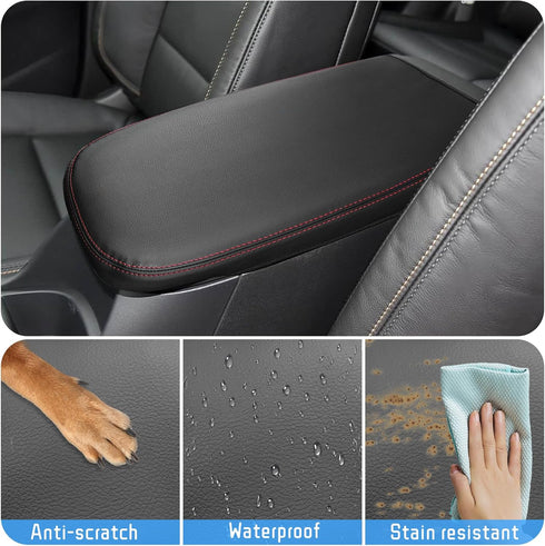 QianBao Compatible with Chevrolet Equinox 2018-2023 /GMC Terrain 2017-2023 Leather Armrest Box Center Console Cover Red Line...