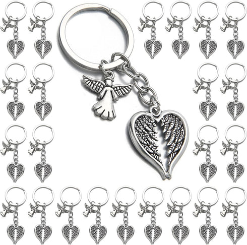 PHAETON 20PCS Guardian Angel Wing Keychain Heart-shaped Angel Wings Charms Keychain Key Ring for Memorial Keyring Religious Gifts Memorial Decorat...
