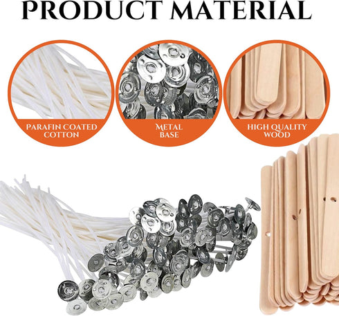 260 Pack Starter Kit for Candle Making – 130PCS 8 Inch Cotton Candle Wicks with Metal Tabs 120PCS Wicks Stickers 10PCS Wood Candle Wick Holders fo...