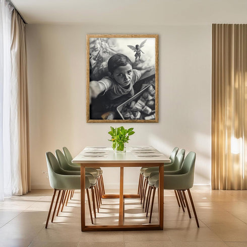 Posterizer 1 pcs-fantasy drawing of a boy with his fairy friend 1-Fantasy & Fiction Art-Retro Art-decor for Girls, Teens Bedroom- unframed wall ar...