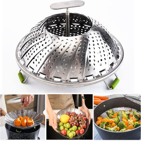 Vegetable Steamer Basket for Cooking Food Veggie Broccoli Meat Steamer Pot Cooker Expandable Steel Steamer (5.5"-9")...