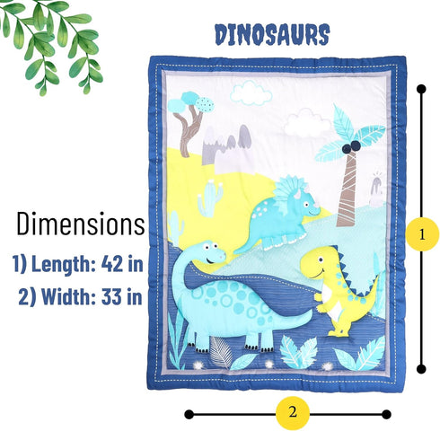 Dinosaurs Crib Quilt for Baby Boys and Girls | Microfiber Crib Comforter for Standard Size Crib | Super Soft Reversible Baby Quilted Blanket...