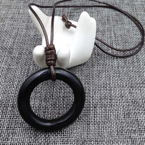 Long Wooden Pendant Necklaces for Women Black Boho Handmade Necklace for Sweater...
