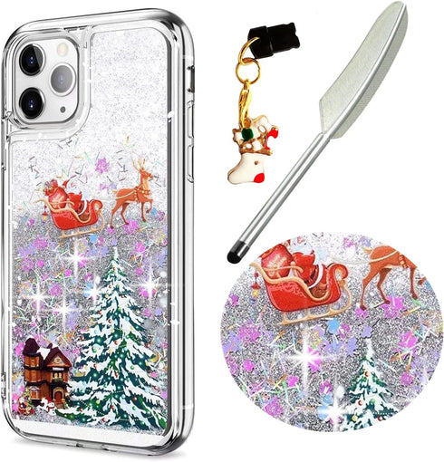for iPhone 14 Pro Case iPhone 14 Pro Christmas Phone Case Glitter Sparkle Liquid Floating Case Shockproof Clear Soft TPU Bumper Case Xmas Santa Cl...