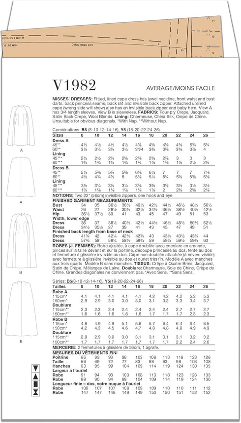 Vogue Misses' Fitted Cape Dresses Sewing Pattern Packet, Sizes 18-20-22-24-26, Multicolor...